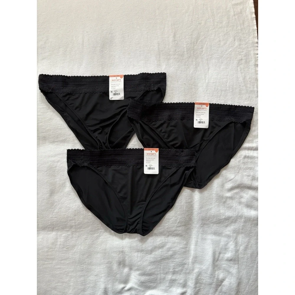 NEW Warners No Pinching No Problems Lace Bikini 5509 Black 3 Pair Size 3Xlarge
